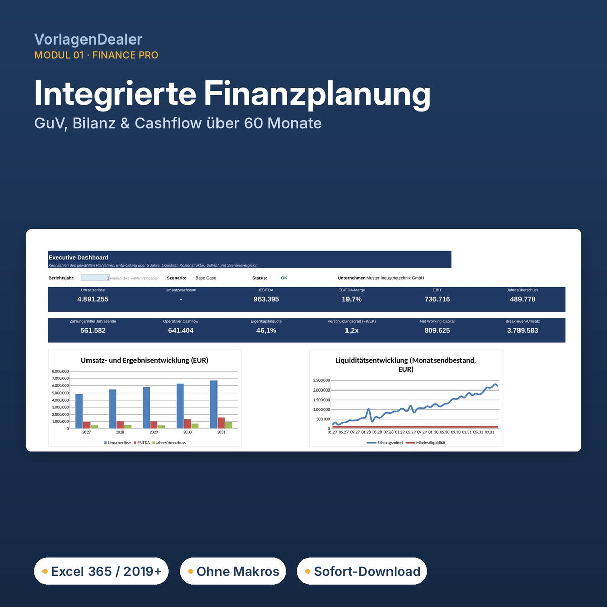 Finance Enterprise – Finance Pro Executive Dashboard mit Umsatz, EBITDA und Liquidität