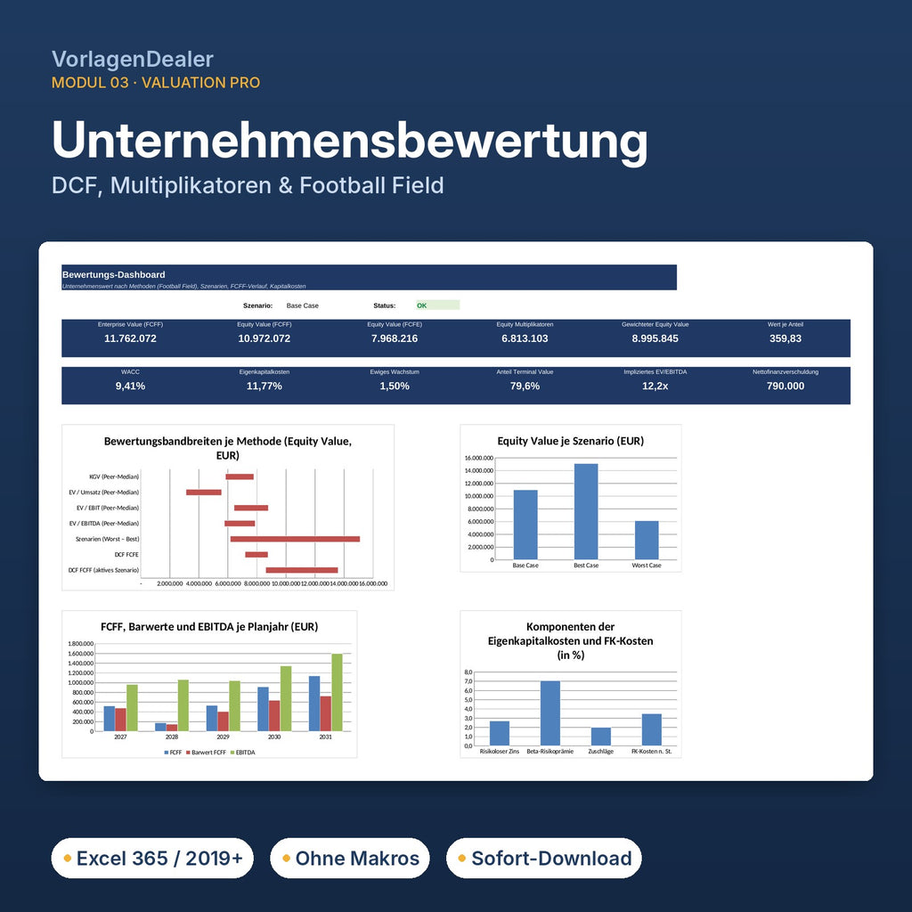 Finance Enterprise – Valuation Pro Bewertungs-Dashboard mit DCF und Football Field