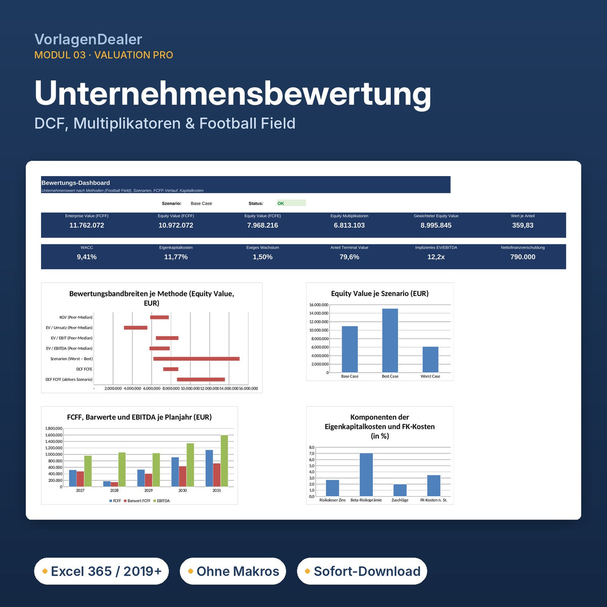 Finance Enterprise – Valuation Pro Bewertungs-Dashboard mit DCF und Football Field