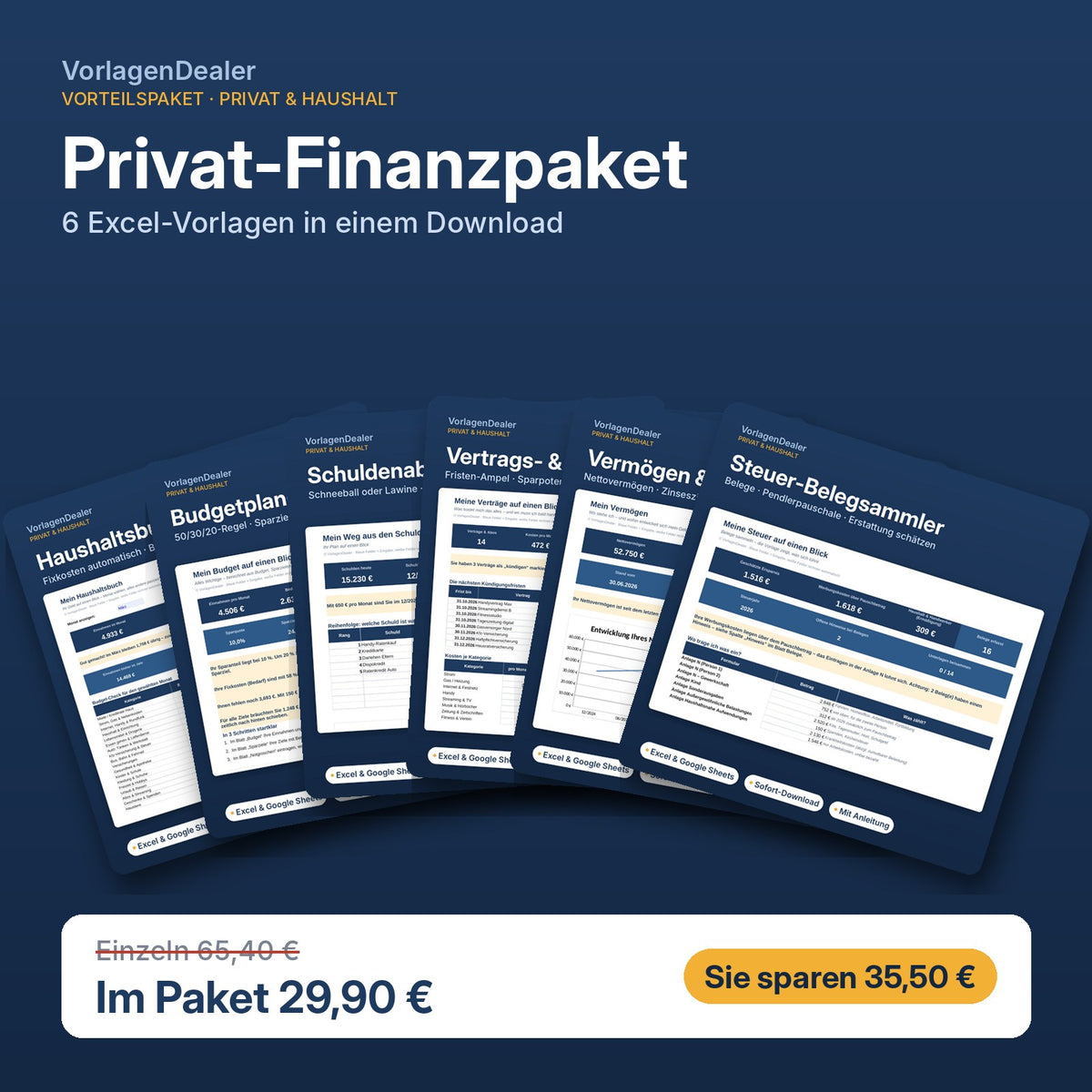 Privat-Finanzpaket – 6 Excel-Vorlagen für 29,90 €