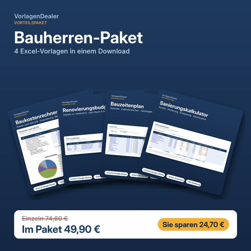 Bauherren-Paket: 4 Excel-Vorlagen für Bauherren und Renovierer im Paket