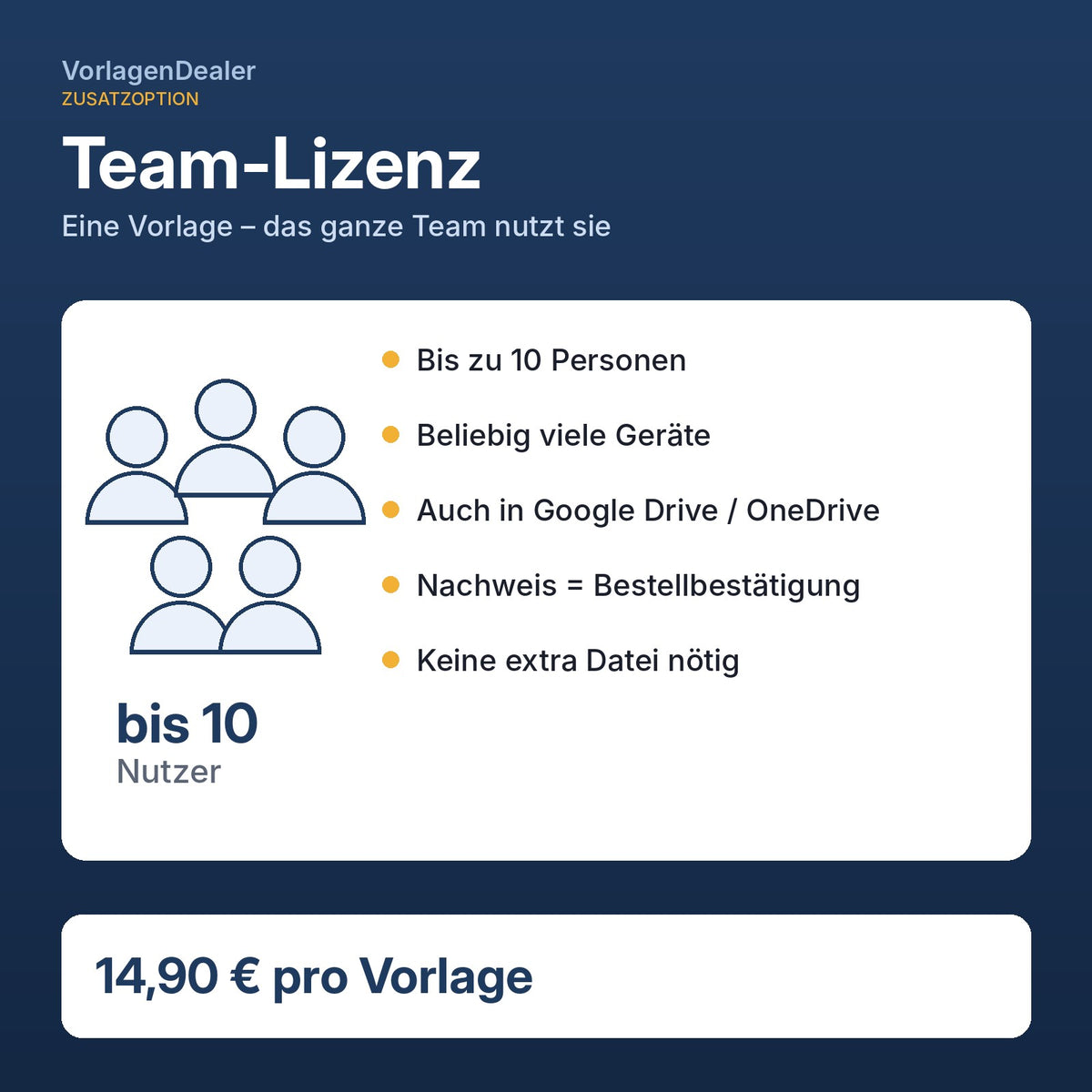 Team-Lizenz für Excel-Vorlagen: Nutzung durch bis zu 10 Mitarbeiter